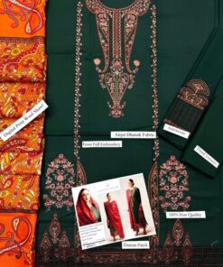 To complement the solid Dhanak base, this 3-piece suit comes with a stunning Digital Print Wool Shawl. Featuring high-definition, artistic digital prints, this lightweight shawl provides maximum wrap-around warmth while adding a vibrant, modern contrast to the heavily embroidered shirt.