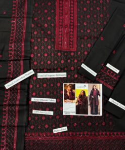 This luxurious unstitched 3-piece suit contains a premium Airjet Dhanak fabric shirt, a plain Dyed Airjet Dhanak Trouser, and an Airjet DHANAK FULL HEAVY Embroidery Shawl.