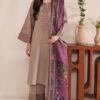 JAZMIN DHK-673 Winter Dhanak Embroidered 3 Piece Luxury Suit featuring front heavy embroidery, embroidered trouser, and digital printed dupatta.