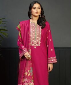Kokum DHK-669 Dhanak Winter Embroidered 3 Piece Luxury Suit featuring front and daman heavy embroidery with a digital printed dupatta.