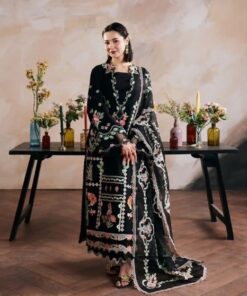 Mariyam Hussain DHK-673 Winter Dhanak Embroidered 3 Piece Luxury Suit featuring front and daman heavy embroidery with an embroidered Dhanak shawl.