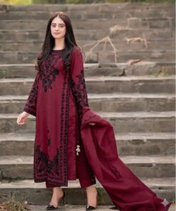 Asim Jofa DHK-681 winter dhanak embroidered 3 piece suit featuring front heavy embroidery and dhanak shawl