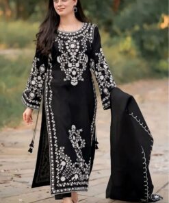 Asim Jofa DHK-682 winter dhanak embroidered 3 piece suit featuring front heavy embroidery and dhanak shawl