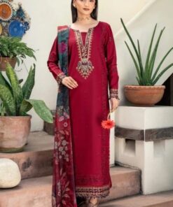 Beautifully embroidered Izel DHK-691 winter dhanak suit by Abu Hurairah Fabrics