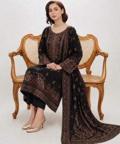 Pakistani Woman wearing Iznik PR-101 Premium Pashmina Jacquard Unstitched Winter Suit