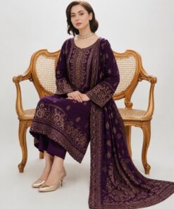 Pakistani woman wearing the Iznik PR-103 Premium Pashmina Jacquard Winter Suit