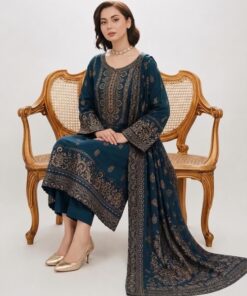 Pakistani fashion model wearing Iznik PR-104 Pashmina Jacquard Winter Suit