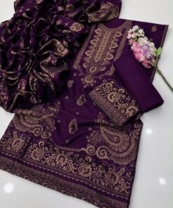 The foundation of the breathtaking Iznik PR-103 is its exceptional fabric quality. Skillfully woven from Premium Pashmina Jacquard, this textile is highly cherished in Pakistan for its ability to retain heat while offering a beautifully soft and lightweight drape. This unstitched 3-Piece Suit provides everything you need for a complete look: a generously cut printed shirt, a premium dyed matching trouser, and a flawlessly coordinated dupatta. The intricate jacquard weave gives the fabric a textured, luxurious feel, ensuring that you remain perfectly warm and incredibly comfortable throughout the frosty winter months.