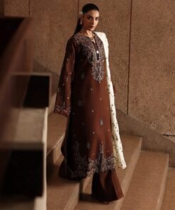 Traditional Pakistani Dhanak attire with luxury embroidery and printed dupatta