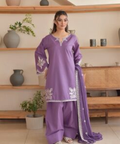Jazmin DHK-698 winter Dhanak dress with embroidered sleeves and digital dupatta