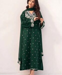 DHK-711 Embroidered Hem Details on Pure Dhanak Fabric
