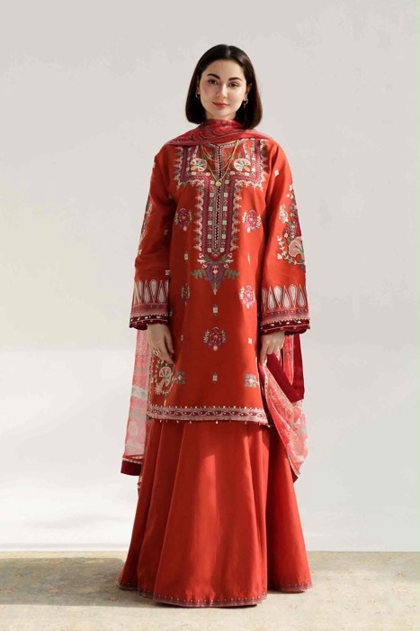 Heavy embroidered sleeves and front dhanak suit DHK-716