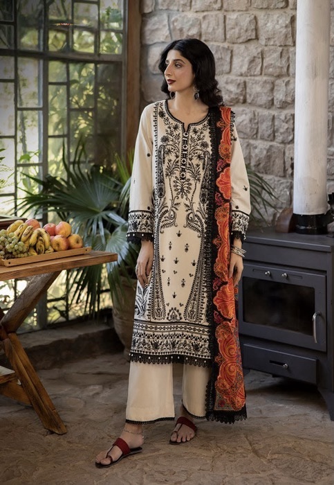 Elegant pakistani winter clothing DHK-715 by Abu Hurairah Fabrics