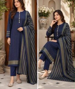 Model wearing a tailored Winter Multani Khaadi Suit showcasing the classic check design and elegant drape.