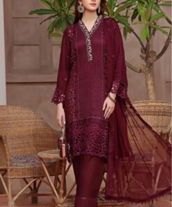 Crimson CR-989 Chiffon Chickenkari 3 Piece Dress with Cutwork Dupatta