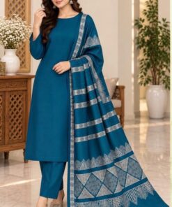 Women's cozy Dhanak winter wear with a plain shirt and heavy fancy wool sequence shawl
