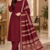 Beautiful winter hit design pure Dhanak plain suit matched with a fancy sequenced woolen shawl