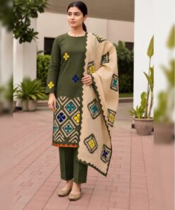 Detailed sleeve embroidery on the ladies winter khaddar suit DHK-765 for elegant seasonal wear 