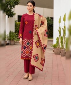 Beautiful khaddar attire DHK-764 showing traditional Pakistani winter clothing designs for women 