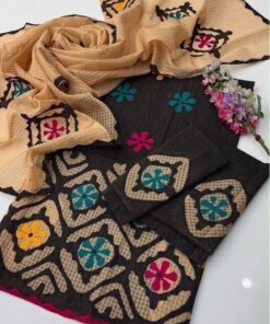 High-quality unstitched khaddar trousers paired with the DHK-766 embroidered 3-piece winter outfit 