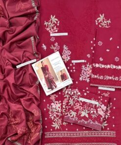 Intricate sleeve embroidery details on the 100% pure dhanak Noor DHK-777 luxury dress 
