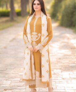 Zara Shahjahan DHK 723 Heavy Embroidered Dhanak Winter Suit Front View 