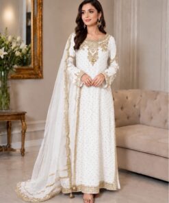 Haris Shakeel HS-993 heavy embroidered luxury 3 piece chiffon suit front and back view