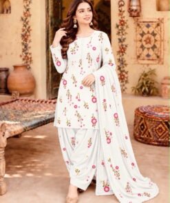 BR-134 Exclusive Unstitched Dhanak Embroidered Winter Suit Front View 