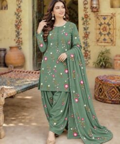 Close-up of BR-130 Embroidered Dhanak Trouser for Women 