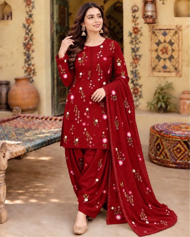 BR-131 3-Piece Unstitched Embroidered Dhanak Winter Collection Suit