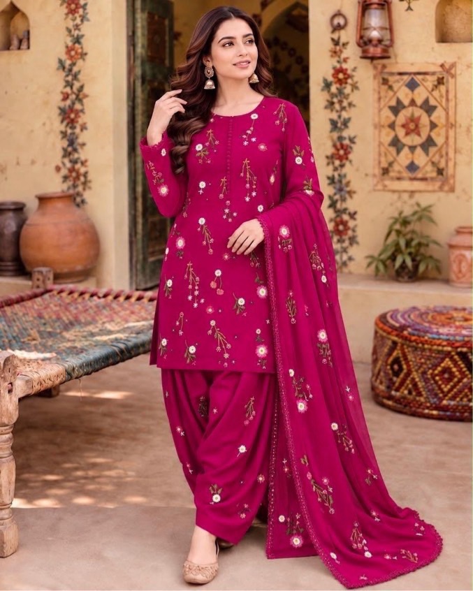 BR-132 Premium Dhanak Embroidered Unstitched 3-Piece Suit for Winter