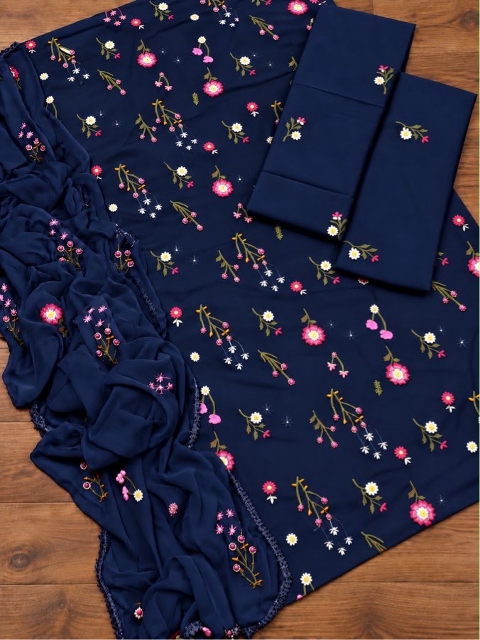 Detailed View of Embroidered Dhanak Sleeves BR-132 Abu Hurairah Fabrics