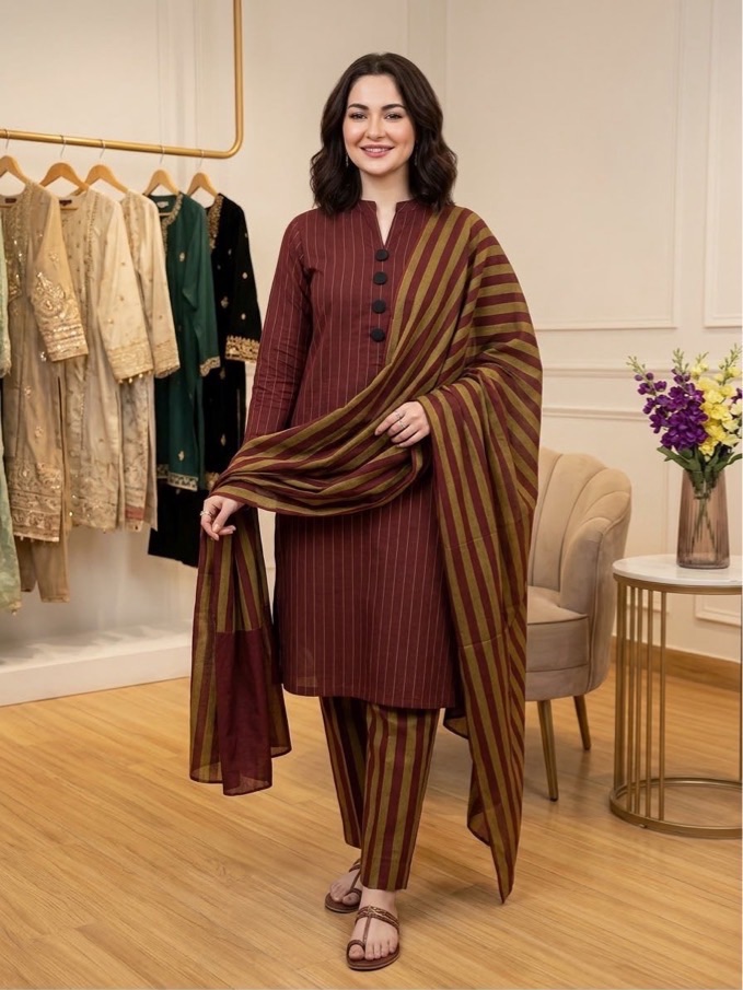 Detailed texture of Multani Khaddi Susi winter fabric with elegant check lining.