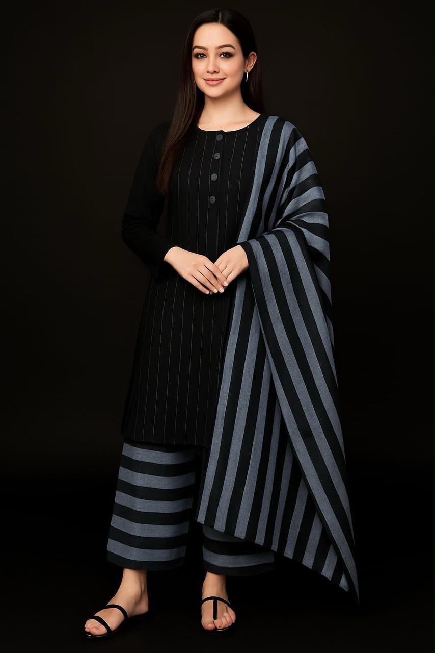 Unstitched 3 piece Multani suit PR-128 showing premium winter Khaddi check material.