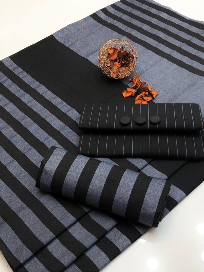 Full length display of the unstitched Khaddi Susi 3 piece check suit PR-127 for the winter season.