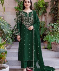 Intricate embroidery details on Batik DHK-738 winter dhanak shirt Abu Hurairah Fabrics. 