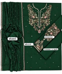 Abu Hurairah Fabrics grand winter sale featuring luxury embroidered dhanak dresses. 