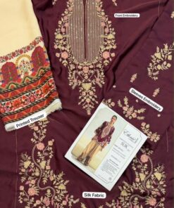 Choosing Abu Hurairah Fabrics means choosing unmatched quality and authentic Pakistani craftsmanship. This specific heavy embroidered winter suit gives you the best of both worlds: heavily worked shirts and ultra-premium silk bottoms. It saves you the hassle of finding matching separates while ensuring you look like royalty. If you appreciate detailed craftsmanship, you will also fall in love with our intricately designed Batik DN-360 Pure Dhanak 2 Piece Embroidered Suit.