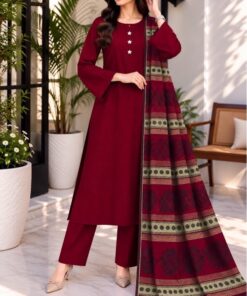 Designer 3 piece unstitched winter suit PR-137 with acrylic pashmina shawl
