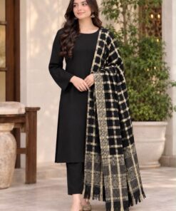 Elegant winter fashion unstitched Dhanak suit with pashmina wool shawl
