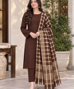 Acrylic pashmina wool winter shawl with unstitched Marina Dhanak dress