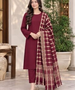 Complete 3 piece unstitched winter outfit plain Dhanak Marina and shawl