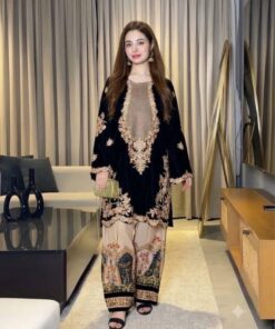 Ethnic NT-1034 luxury embroidered unstitched silk suit by Abu Hurairah Fabrics