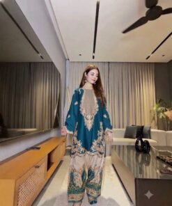 Ethnic NT-1032 Premium Silk Suit featuring heavy front embroidery and digital print trouser by Abu Hurairah Fabrics