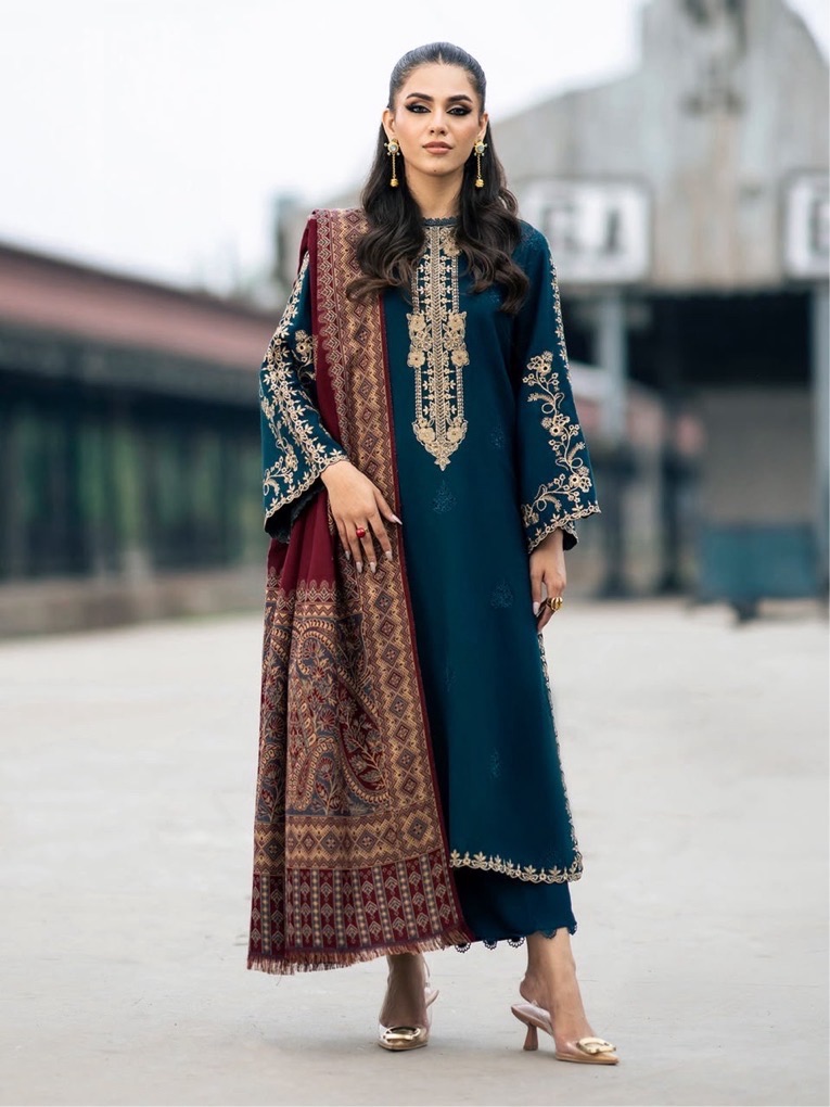 Elegant Winter Ensemble Batik DHK Embroidered 3 Piece Outfit