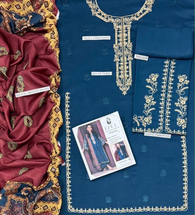 Winter Fashion Pure Dhanak Embroidered Attire for Women