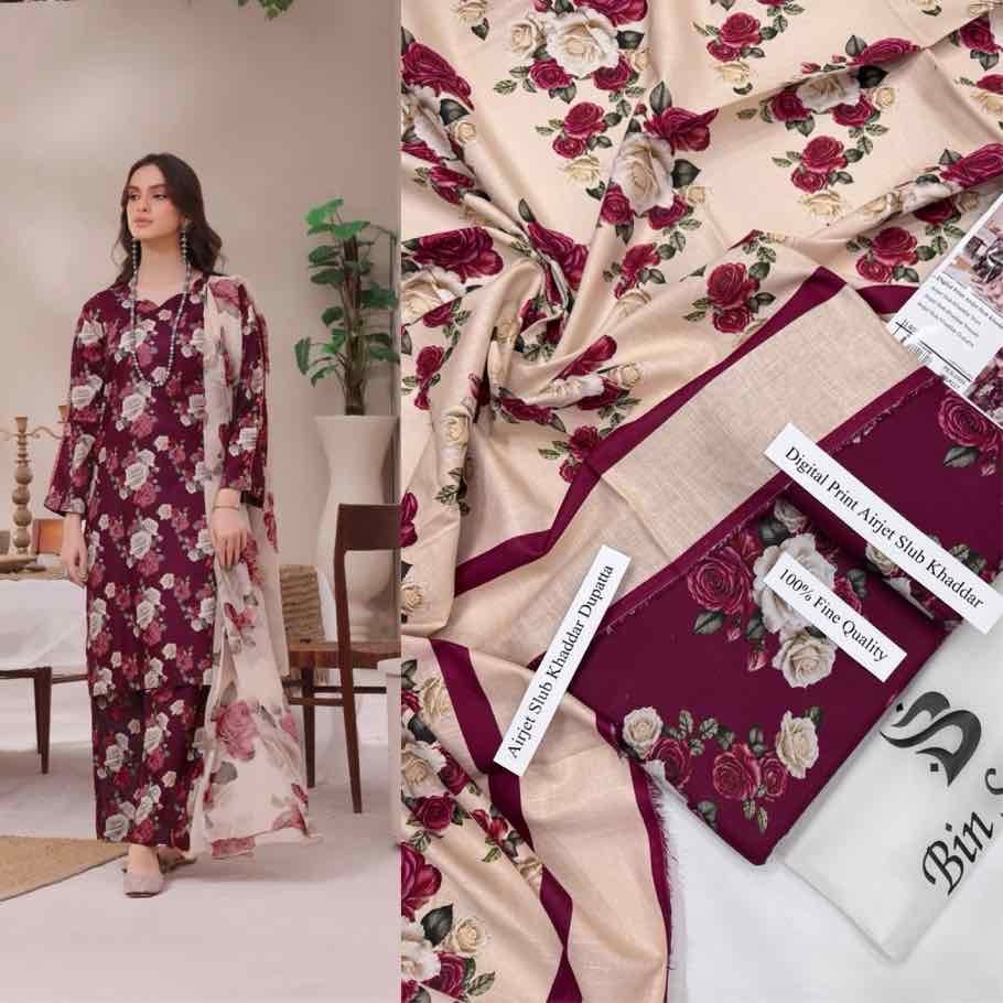 Women's winter unstitched 3 piece khaddar clothing Abu Hurairah Fabrics exclusive