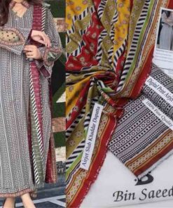 Dyed plain khaddar trouser and printed shirt suit from Bin Saeed 2026 collection 