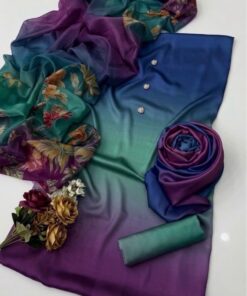 Ethnic NT-1041 Shamooz Silk Suit displaying the vibrant Tie N Die digital print on 54 inch fabric 