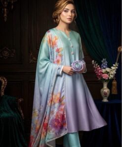 Ethnic NT-1036 Tie N Die Shamooz Silk Suit front view featuring a vibrant digital printed shirt by Abu Hurairah Fabrics 